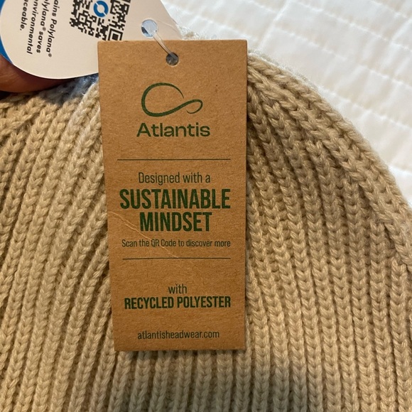 Atlantis Headwear Sustainable Beanie 100% Recycled Poly Chunky Knit Cuff Tan - Picture 6 of 12